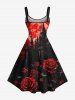 Plus Size Dark Style Rose Flower Castle Moon Print Halloween A Line Tank Dress -  