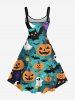 Robe trapèze grande taille à imprimé citrouille, fantôme, chauve-souris, toile d'araignée, ombré, Halloween - Vert 1X