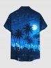 Chemise hawaïenne grande taille à imprimé cocotier, lune, galaxie, ombré, boutonnée et poche pour homme - Bleu Ciel 4XL