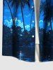 Chemise hawaïenne grande taille à imprimé cocotier, lune, galaxie, ombré, boutonnée et poche pour homme - Bleu Ciel 4XL