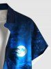 Chemise hawaïenne grande taille à imprimé cocotier, lune, galaxie, ombré, boutonnée et poche pour homme - Bleu Ciel 4XL