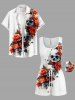 Plus Size Skull Rose Flower Print Halloween Drawstring Pocket Romper -  