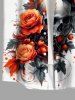 Plus Size Skull Rose Flower Print Halloween Button Pocket Shirt For Men -  