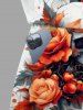 Combinaison grande taille à imprimé tête de mort et roses pour Halloween avec cordon de serrage et poches - Blanc 4X