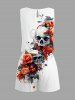 Combinaison grande taille à imprimé tête de mort et roses pour Halloween avec cordon de serrage et poches - Blanc 4X