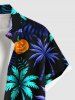Chemise grande taille à imprimé cocotier, feuilles tropicales et citrouilles pour homme, avec poches boutonnées pour Halloween - Noir 2XL