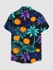Chemise grande taille à imprimé cocotier, feuilles tropicales et citrouilles pour homme, avec poches boutonnées pour Halloween - Noir 2XL