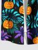 Chemise grande taille à imprimé cocotier, feuilles tropicales et citrouilles pour homme, avec poches boutonnées pour Halloween - Noir 2XL