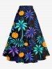 Plus Size Coconut Tree Tropical Leaf Pumpkin Print Halloween Split A Line Skirt -  