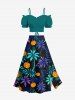 Plus Size Coconut Tree Tropical Leaf Pumpkin Print Halloween Split A Line Skirt -  