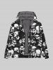 Gothic Skulls Spider Web  Rose Flower Print Zip Up Pockets Fleece Lining Hoodie For Men -  