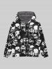 Gothic Skulls Spider Web  Rose Flower Print Zip Up Pockets Fleece Lining Hoodie For Men -  