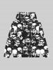 Gothic Skulls Spider Web  Rose Flower Print Zip Up Pockets Fleece Lining Hoodie For Men -  
