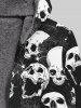Gothic Skulls Spider Web  Rose Flower Print Zip Up Pockets Fleece Lining Hoodie For Men -  