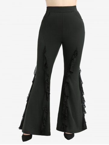 Lace Up Paisley Floral Flocking Tank Top and Spider Web Lettuce Flare Pants Plus Size Outfit