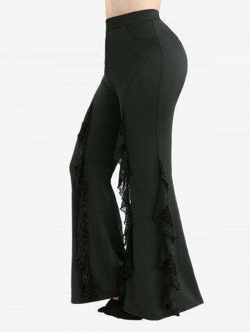 Lace Up Paisley Floral Flocking Tank Top and Spider Web Lettuce Flare Pants Plus Size Outfit
