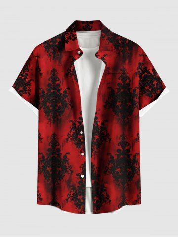 Plus Size Tie Dye Floral Pattern Print Buttons Pocket Shirt For Men - RED - 5XL