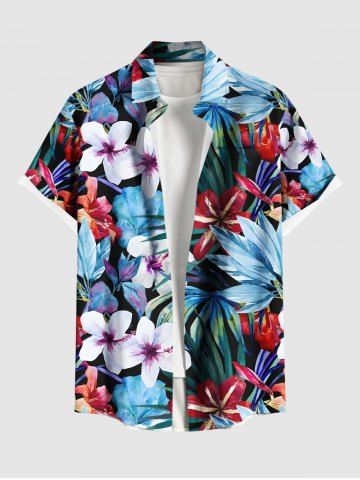 Chemise hawaïenne grande taille à imprimé tropical, fleurs et feuilles, avec poches et boutons, pour homme