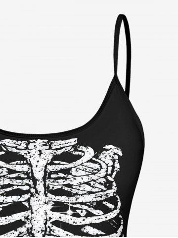 Glitter Skeleton Print Halloween Tankini Top and Swim Bottom Plus Size Matching Set