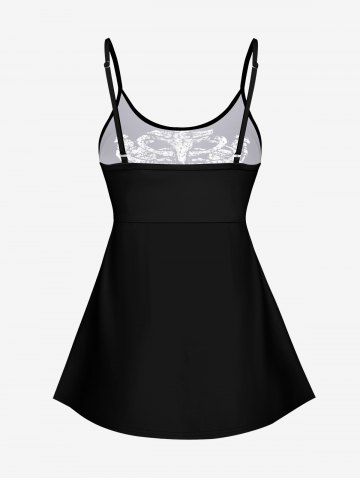 Glitter Skeleton Print Halloween Tankini Top and Swim Bottom Plus Size Matching Set