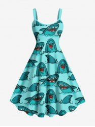 Plus Size Sharks Sea Waves Print Hawaii Tank Dress -  