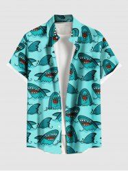 Plus Size Sharks Sea Waves Print Buttons Pocket Hawaii Shirt For Men -  