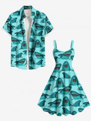 Sharks Sea Waves Print Plus Size Matching Hawaii Beach Outfit For Couples -  