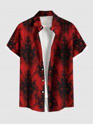 Chemise grande taille à imprimé floral tie-dye avec poches et boutons pour homme - Rouge 5XL