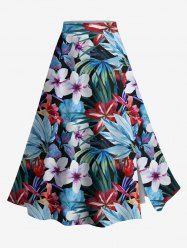 Jupe hawaïenne fendue à imprimé tropical et fleurs grande taille - Noir XS