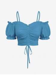 Plus Size Cinched Ruched Ruffles Cold Shoulder Cami Top -  