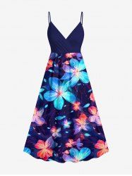 Plus Size Flowers Glitter 3D Print Surplice Hawaii Cami Dress -  