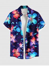 Chemise hawaïenne grande taille à fleurs et paillettes, imprimé 3D, boutons et poches, pour homme - Noir 2XL
