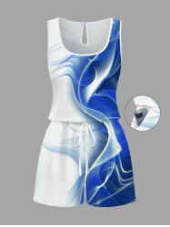 Plus Size Ombre Sheer Mesh 3D Print Cinched Romper -  