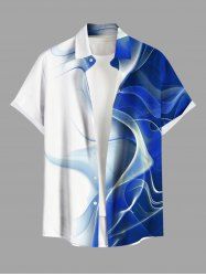 Chemise grande taille en maille transparente ombrée avec boutons et poches, imprimé 3D, pour homme - Bleu Ciel XL