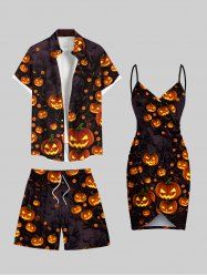 Tenue assortie grande taille pour couple, imprimé citrouille et lanterne, pour Halloween - Noir 