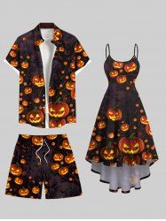 Tenue assortie grande taille à imprimé citrouille et lanterne pour Halloween, idéale pour les couples - Noir 