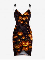 Plus Size Pumpkin Lantern Branch Print Halloween Convertible Beach Cover Up -  