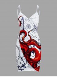 Plus Size Octopus Sailboat Anchor Print Hawaii Cruise Convertible Beach Cover Up -  