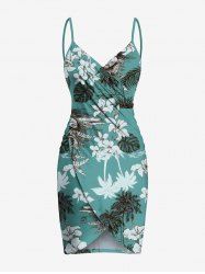 Plus Size Coconut Tree Tropical Leaf Hibiscus Flower Print Hawaii Convertible Beach Cover Up -  