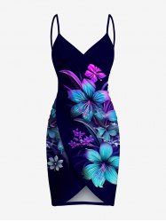 Plus Size Ombre Hibiscus Flower Leaf Print Hawaii Convertible Beach Cover Up -  
