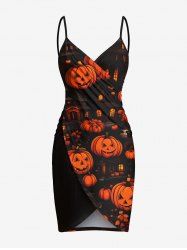 Plus Size Pumpkin Lantern House Print Halloween Convertible Beach Cover Up -  