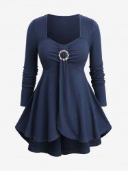 Haut texturé à manches longues et ourlet tulipe froncé grande taille - Bleu profond 2X | US 18-20