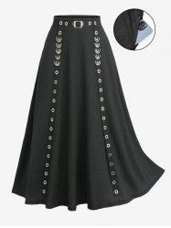 Plus Size Textured Strap Buckle Grommet Pocket A Line Skirt -  