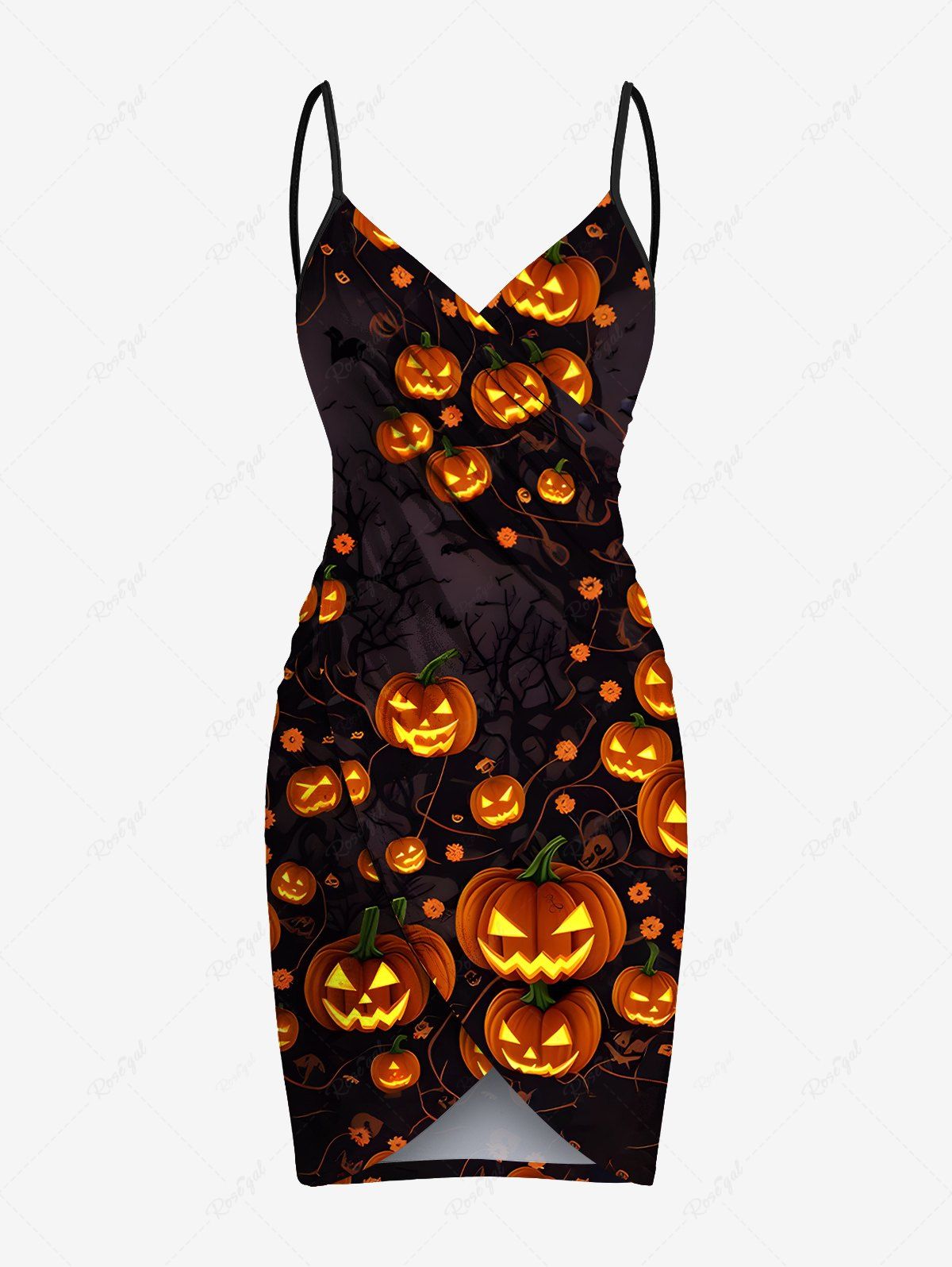 Shops Plus Size Pumpkin Lantern Branch Print Halloween Convertible Beach Cover Up  