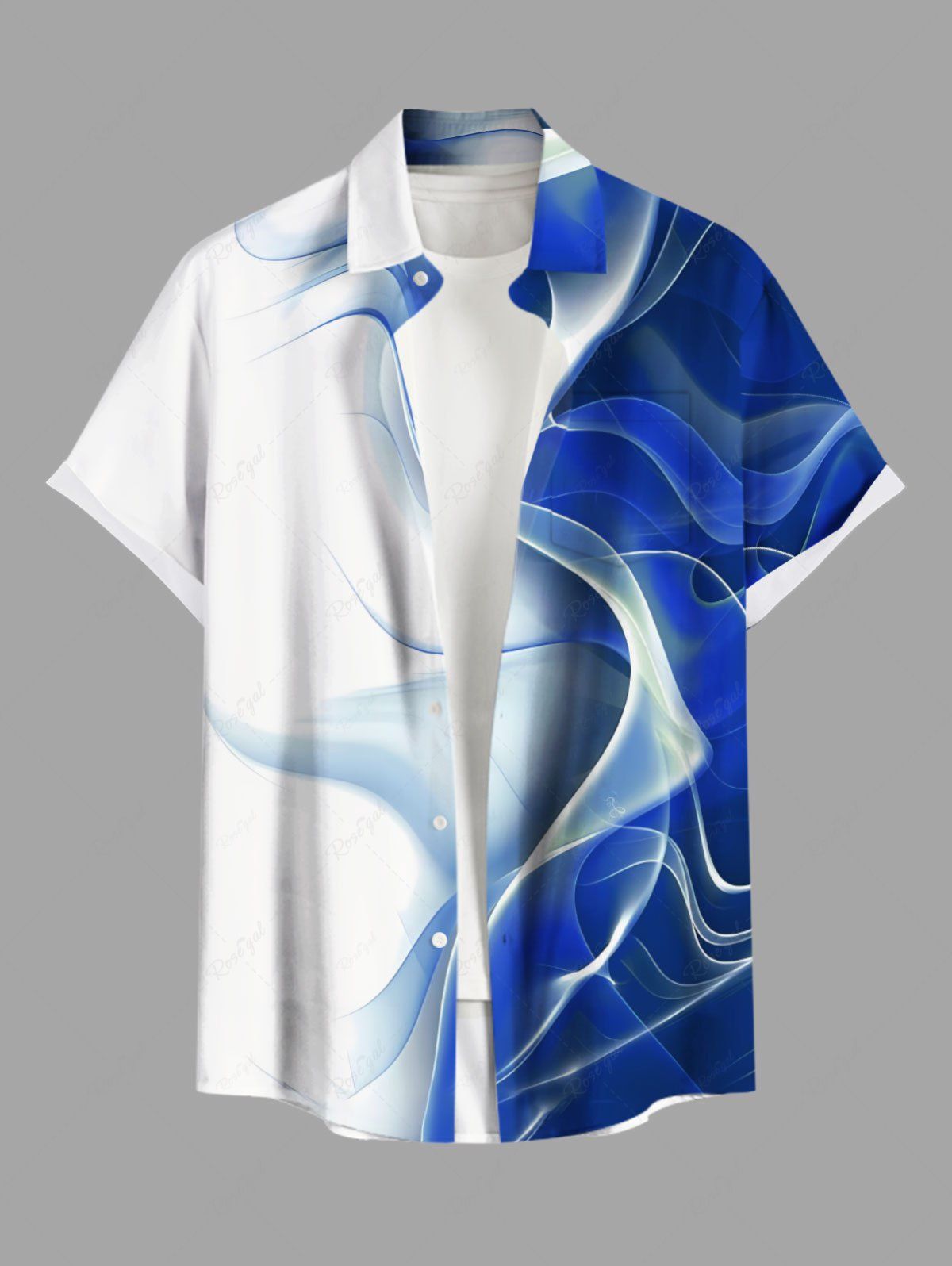 Latest Plus Size Ombre Sheer Mesh 3D Print Buttons Pocket Shirt For Men  