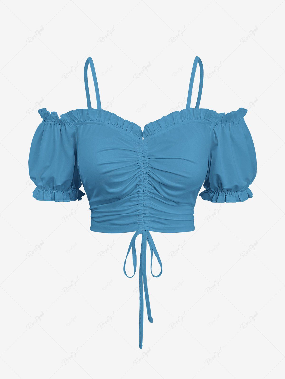 Fashion Plus Size Cinched Ruched Ruffles Cold Shoulder Cami Top  