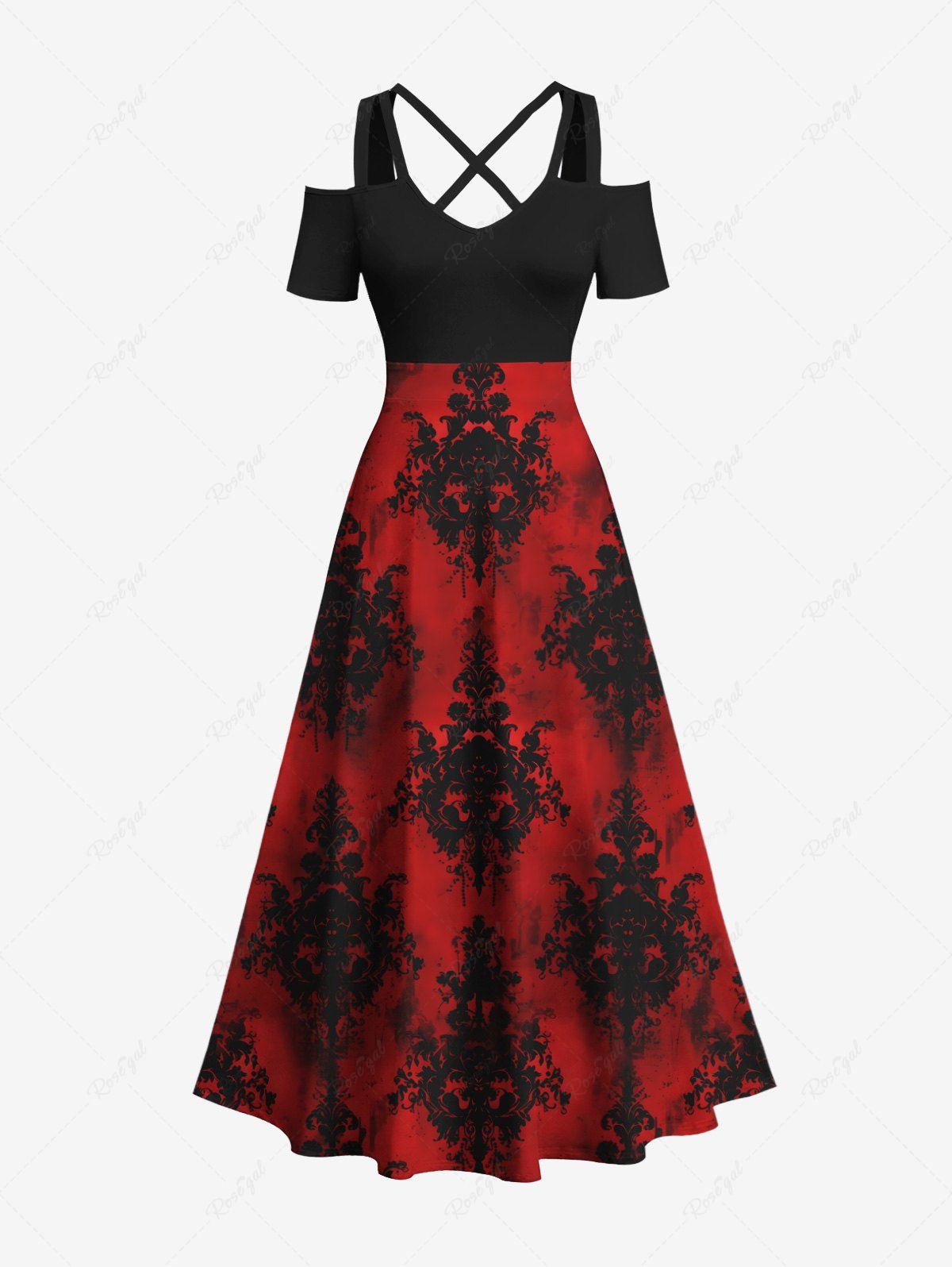 Fancy Plus Size Tie Dye Floral Pattern Print Cold Shoulder Crisscross Maxi Dress  