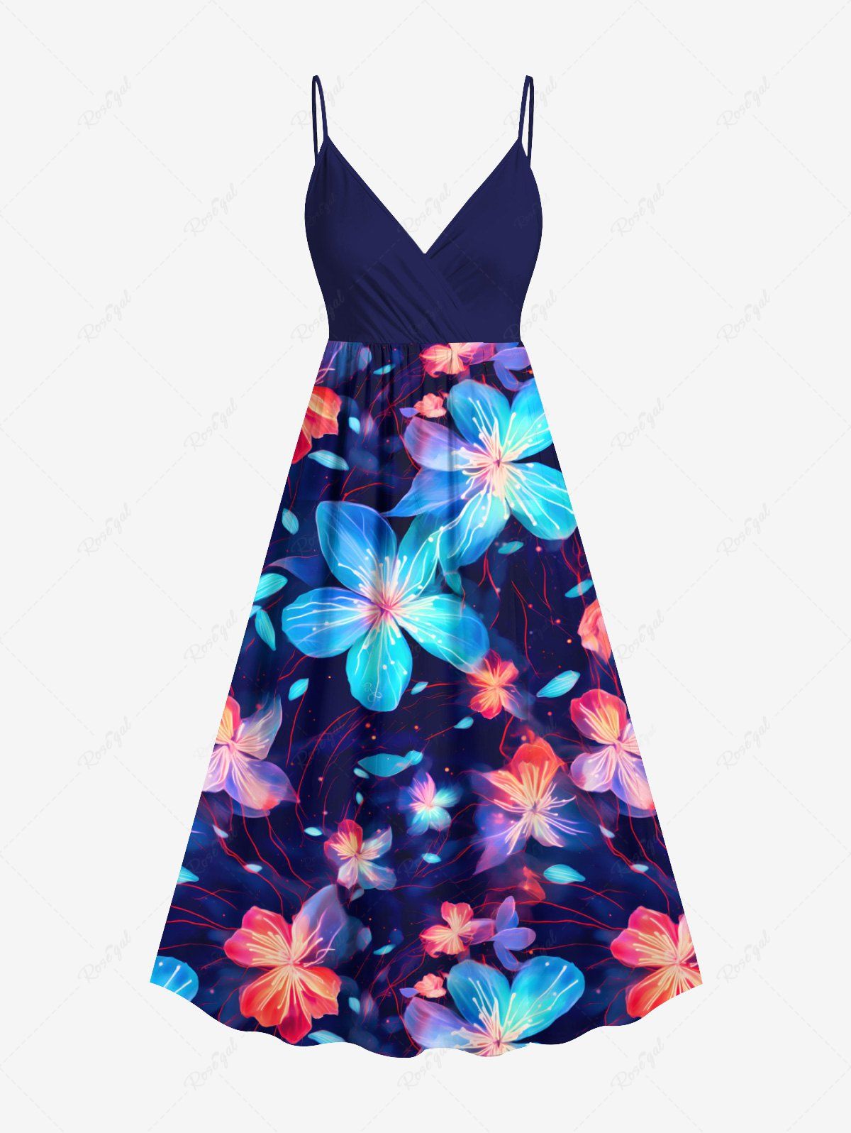 Robe camisole hawaïenne grande taille à imprimé fleuri et paillettes 3D Concorde XXS