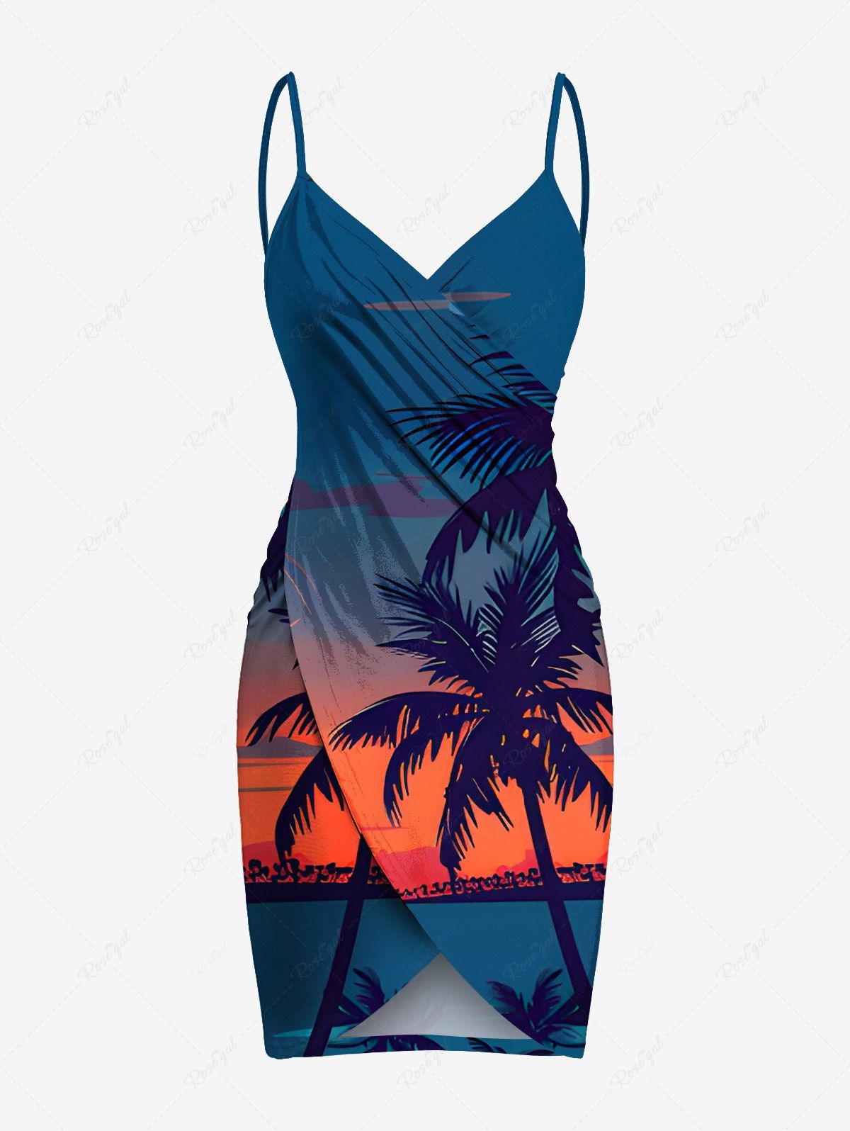 Latest Plus Size Coconut Tree Sun Seascape Print Convertible Hawaii Beach Cover  