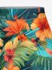 Solid Cinched Top and Tropical Leaf Hibiscus Flower Print Hawaii Split A Line Skirt Plus Size Matching Set -  